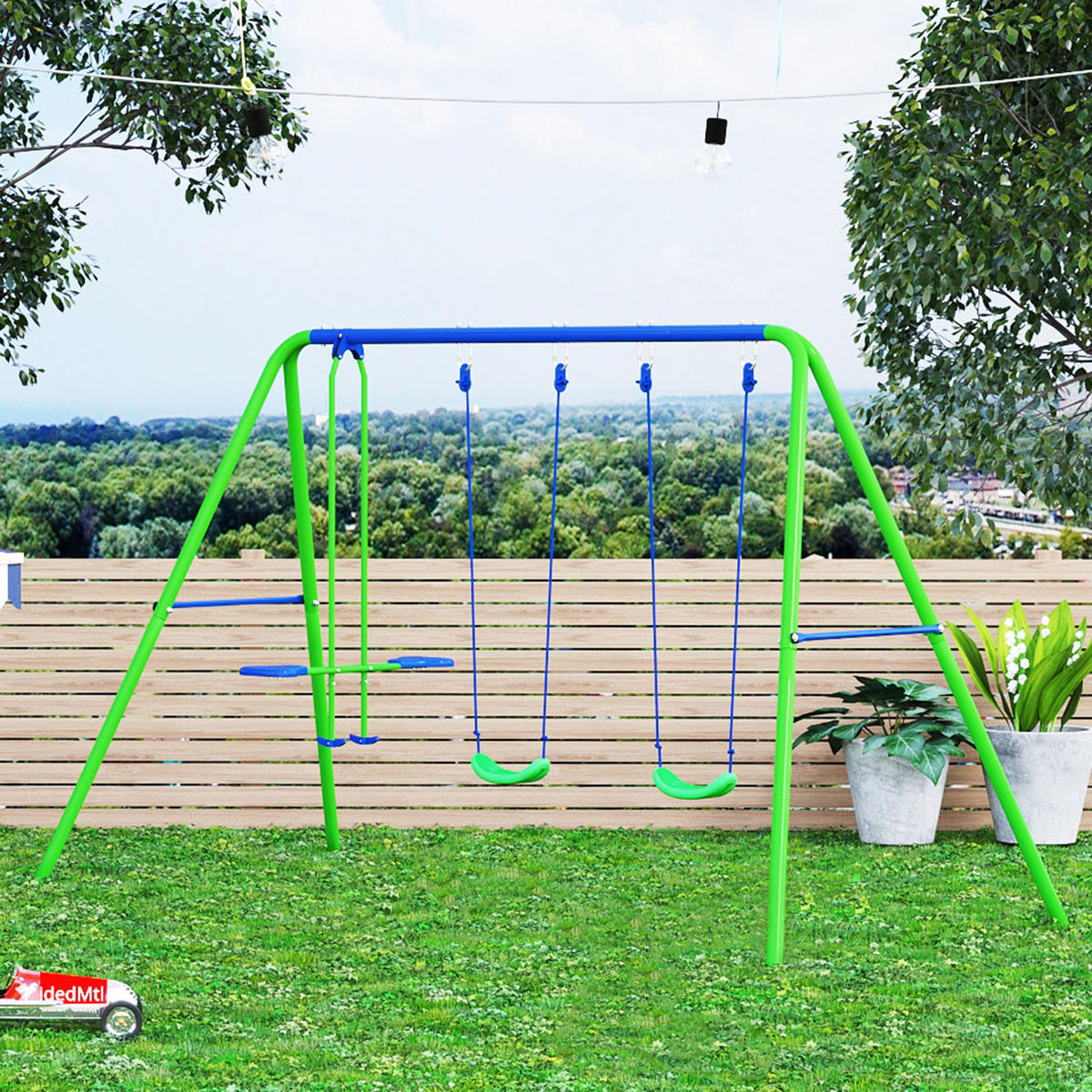GARTENSCHAUKEL spielplatzschaukel schaukelwippe outdoor Schaukelgerüst mit 2 Schaukeln - Grün, Metall (140/280cm) - Outsunny
