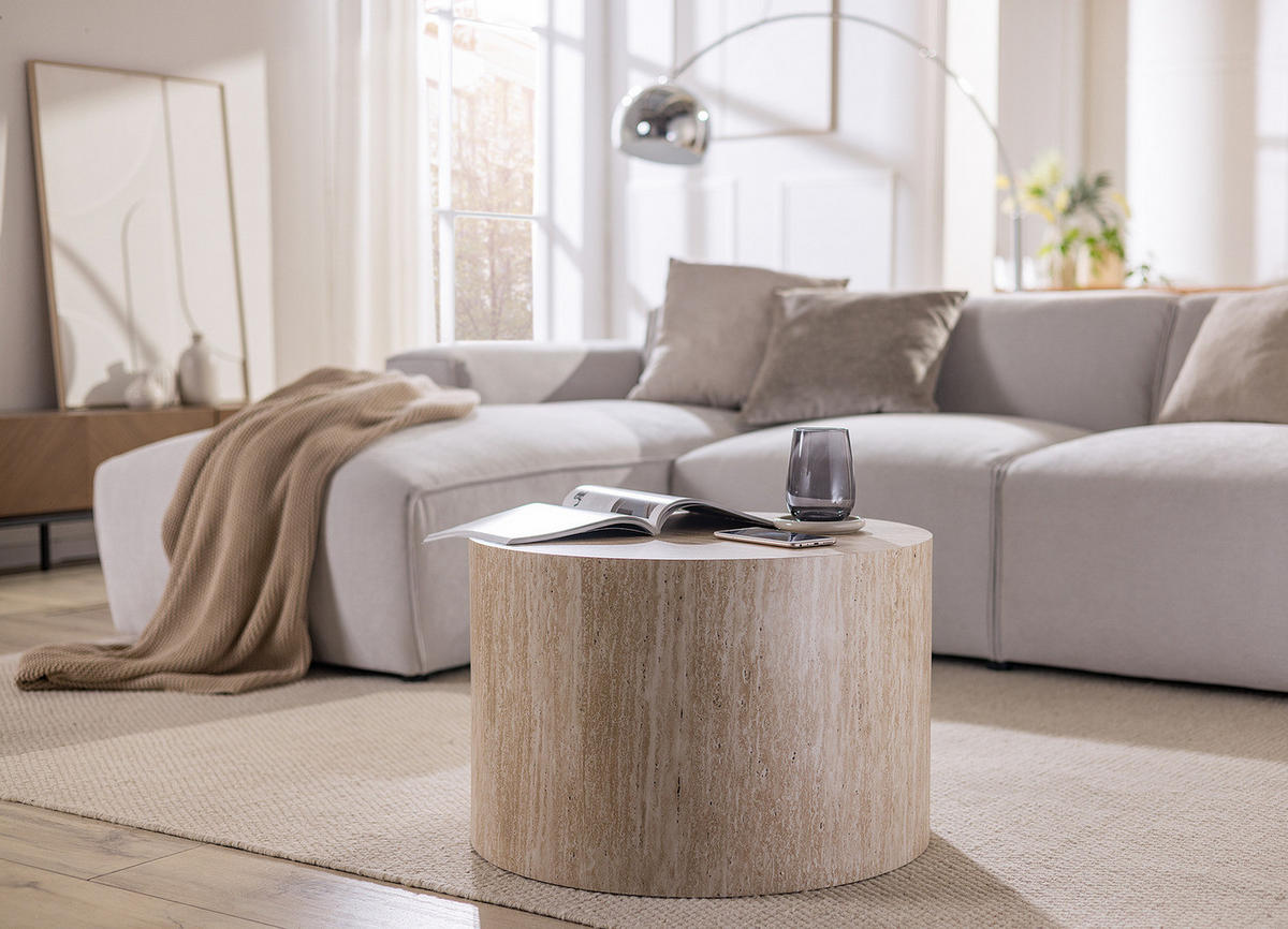 HOME24 Couchtisch Cozzens - rund - Beige, Holzwerkstoff (60/60/40cm) - home24