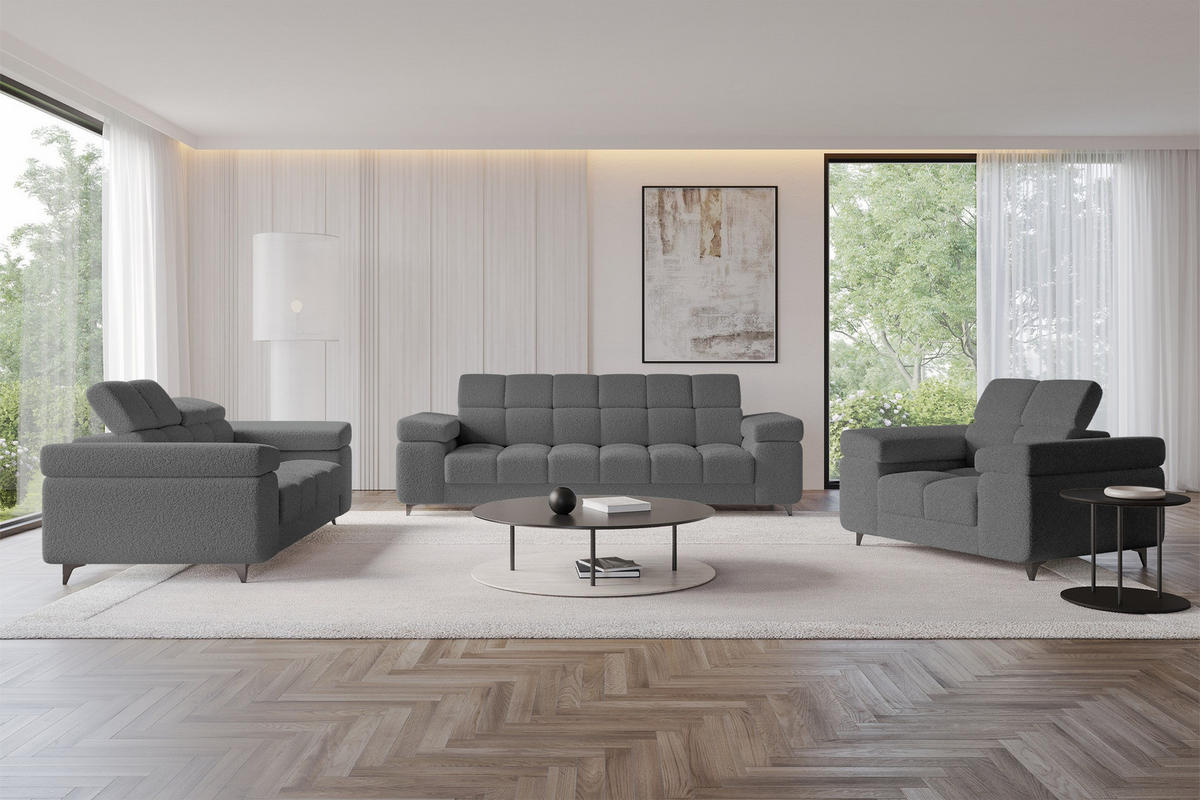 SOFA 2-Sitzer LORD-S1 194x97x90 cm Grau Bouclé - Grau, Holzwerkstoff/Textil (194/90/97cm) - ALTDECOR