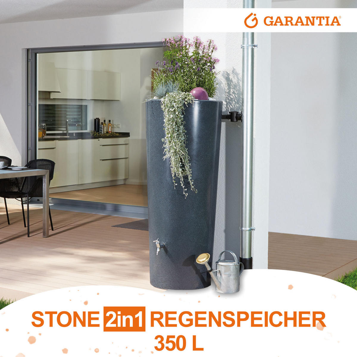 2IN1 Regentonne 350 L, lava inkl. Pflanzschale - Grau, Kunststoff (62/150/62cm) - GARANTIA