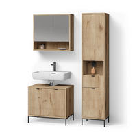 BADMÖBEL-SET ATERNO Viking Oak 3 Teile, mit Hochschrank - Eiche Wotan, Holzwerkstoff (70/63/45cm) - Livinity®