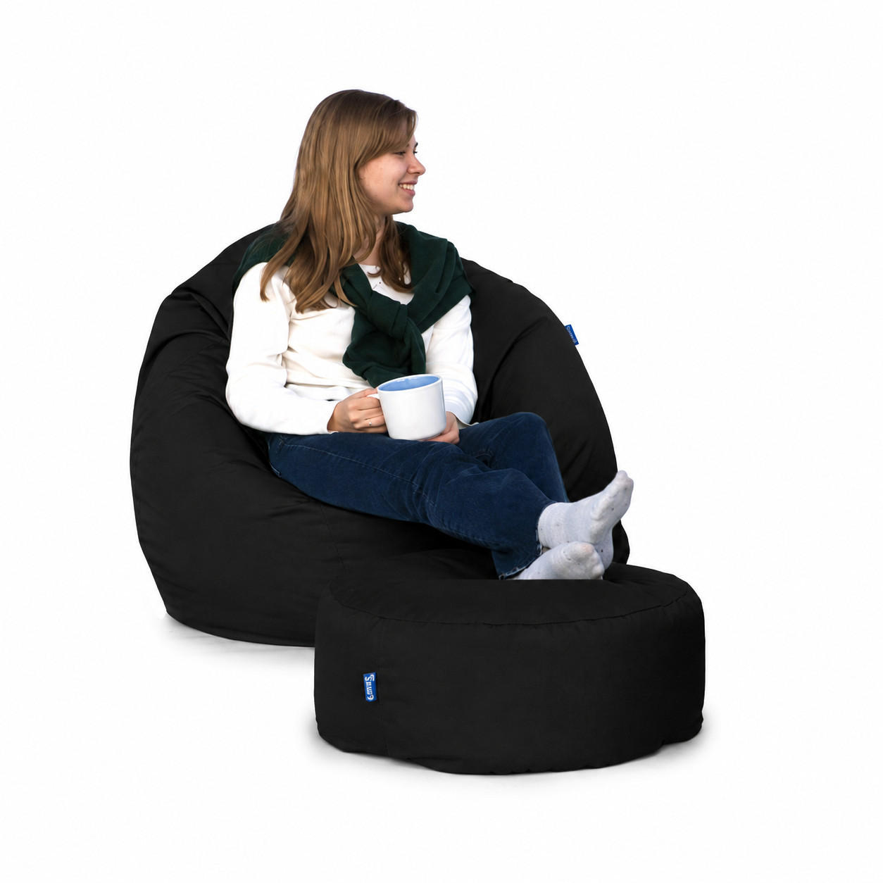 SITZSACK Classico L und HOCKER Pouf M schwarz - Schwarz, Textil (90/90/90cm) - Bruni