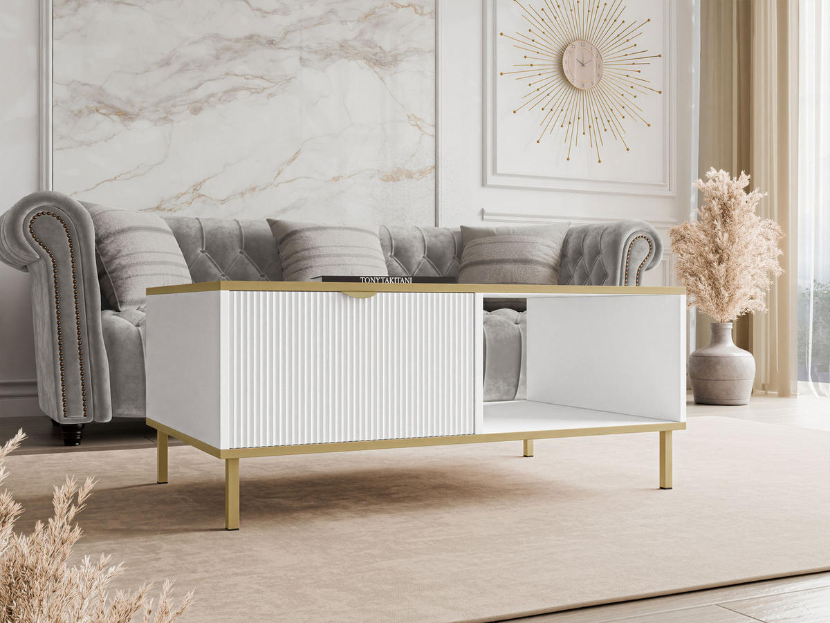 COUCHTISCH Werkoz - Goldfarben/Weiß, Holzwerkstoff/Metall (60/100/43cm) - MIRJAN24