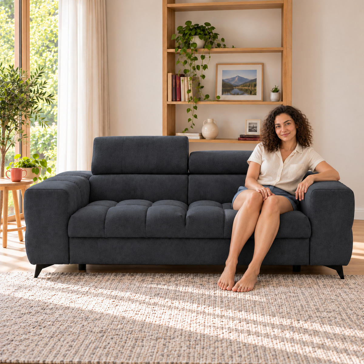 2-SITZER Sofa PUDDING 209 cm Velours Schwarz - Schwarz, Holz/Textil (209/93/100cm) - Muffo