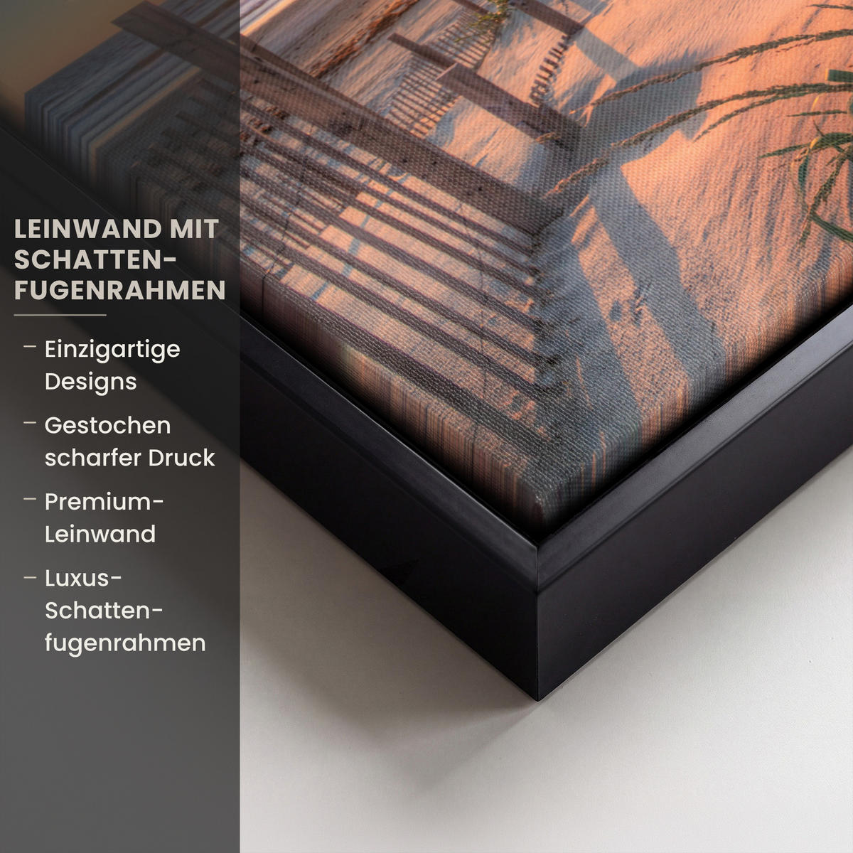 LEINWAND Bilder mit Rahmen - Strand - Meer - Düne - Sonnenuntergang - Landschaft - 40x30 - Beige, Textil (40/30cm) - MuchoWow