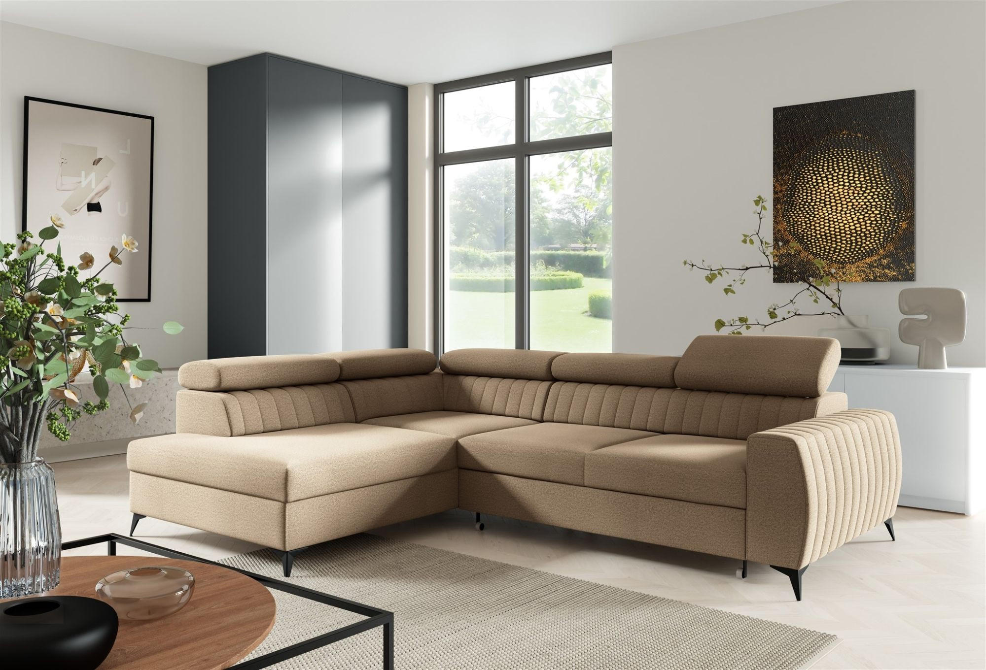 ECKSOFA Toronto - Beige, Holzwerkstoff/Textil (270/200cm) - Fun Möbel