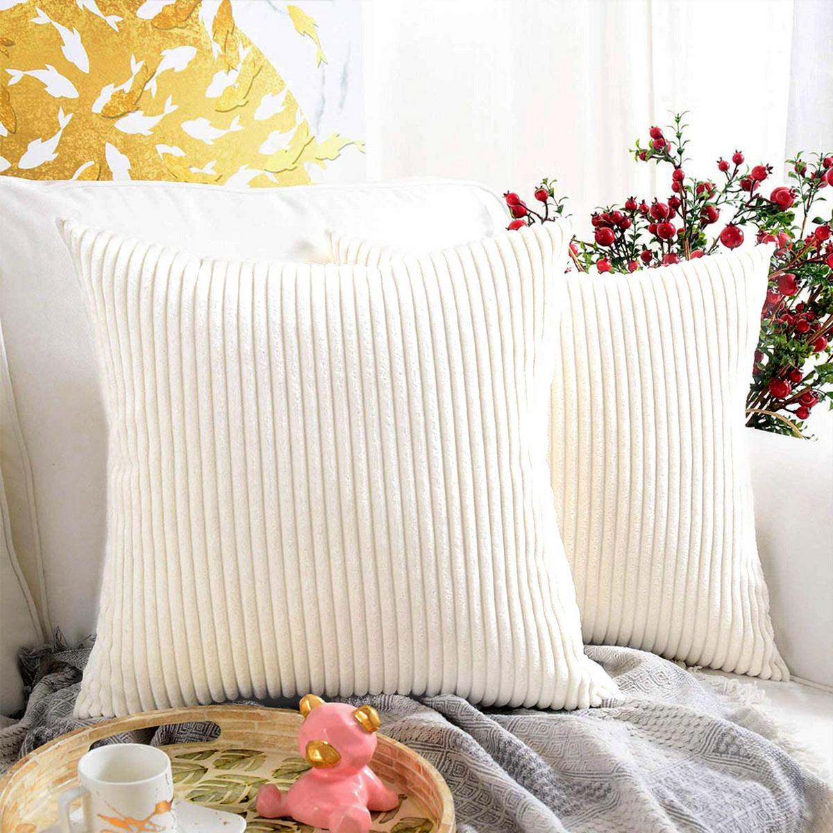 KISSENHÜLLE Cord 45/45 cm，2er-Set - Beige, Textil (45/45cm) - Kaket