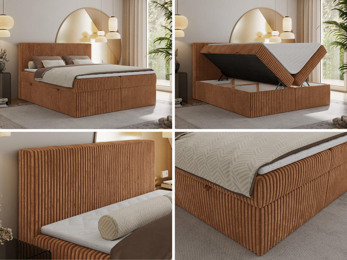 BOXBETT TILIANO 160/200 - Orange Cord - H3 - Orange, Textil (160/200cm)