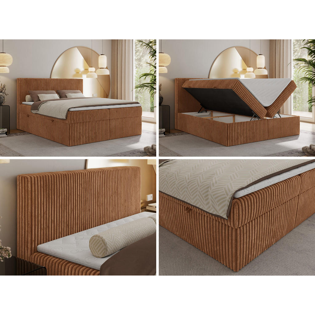 Thumbnail - Boxbett, Orange, Textil, 2-Sitzer, H3, 7-Zonen, Rechteckig, 160x200 cm, Oeko-Tex®, Schlafzimmer, Betten, Boxspringbetten