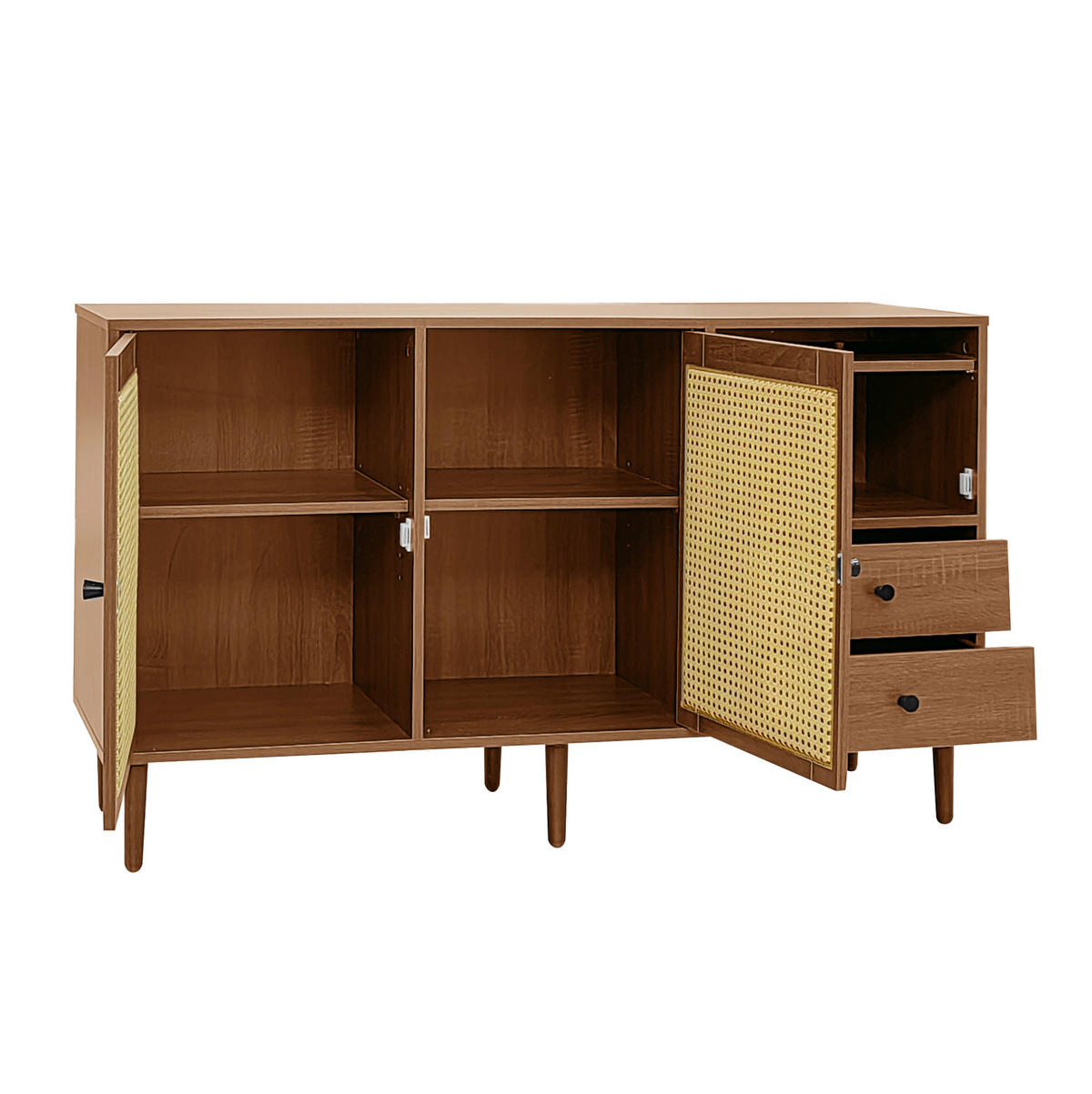 SIDEBOARD 130/40/75,5 cm aus Spanplatte mit Rattantüren im Landhausstil Holzfarben - Eichefarben, Holzwerkstoff (130/75.5/40cm) - Modenvie