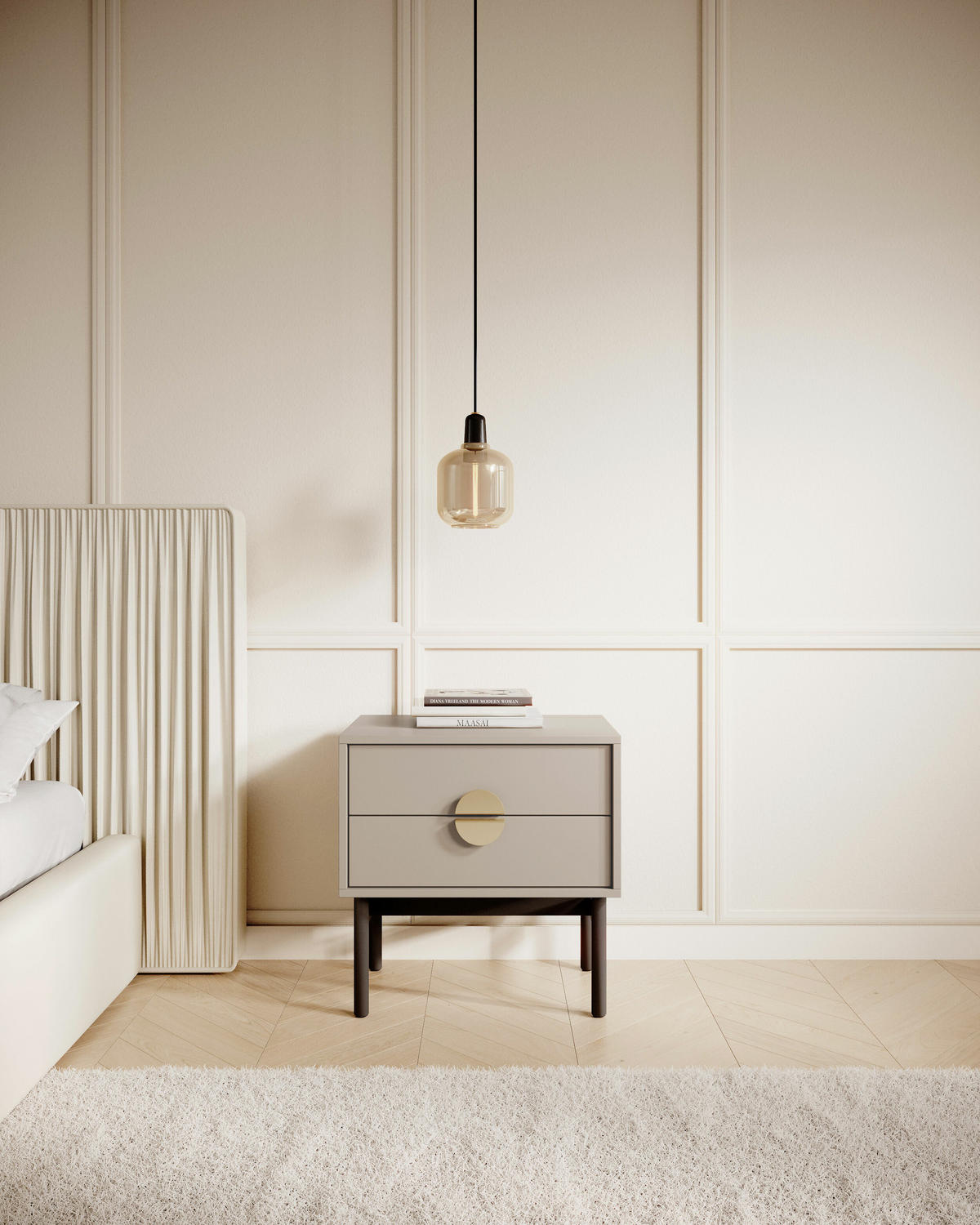 NACHTSCHRANK Stoon Grau-Beige 55 cm - Greige/Goldfarben, Holzwerkstoff/Metall (55/57/38cm) - Selsey