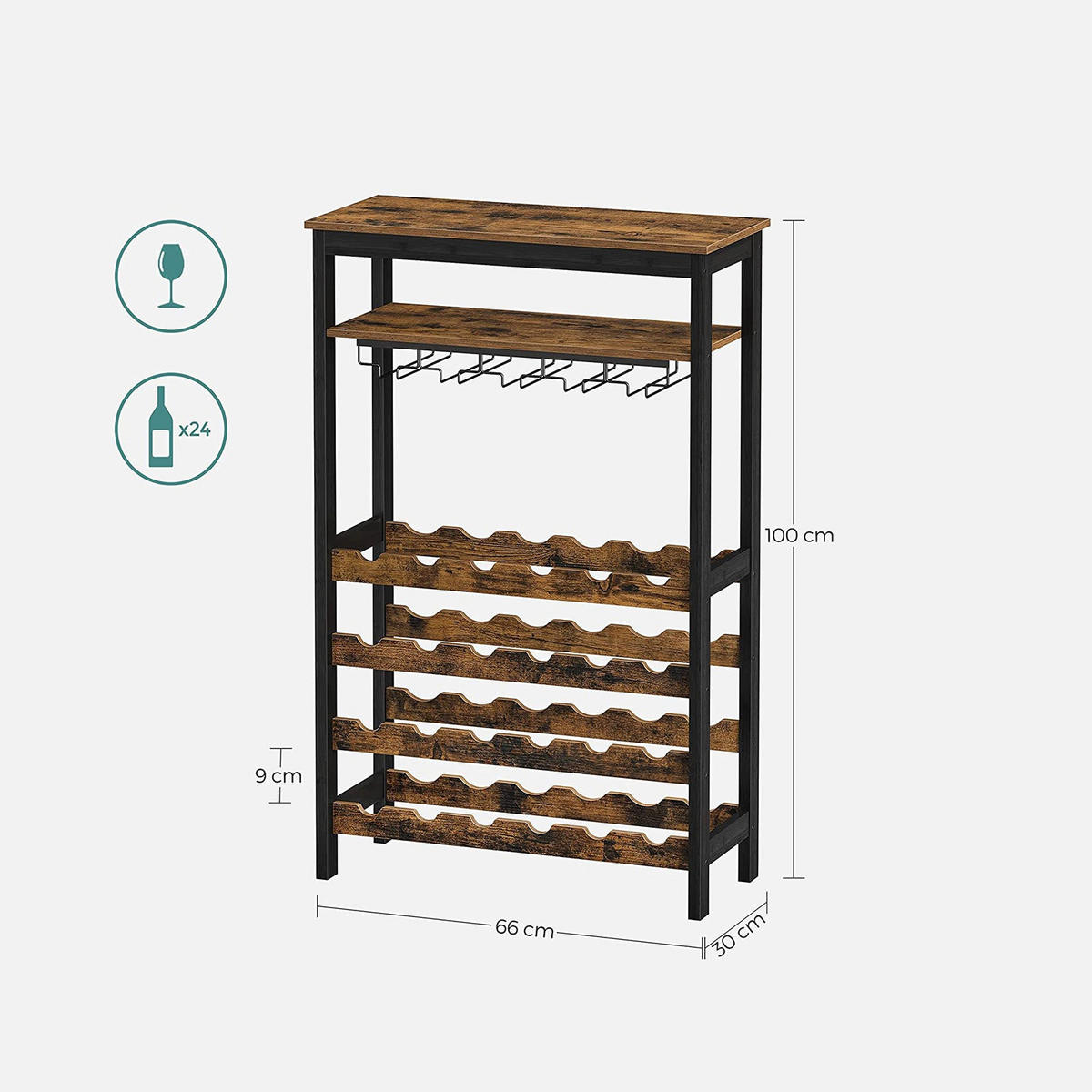 WEINREGAL - Braun, Holz (30/100/66cm) - Hansiro