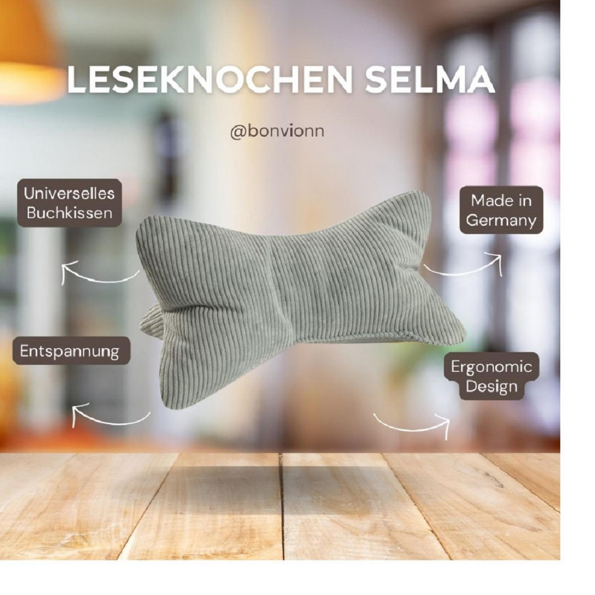 KISSEN Leseknochen Selma - Mintgrün, Textil (22/42cm) - Bonvionn