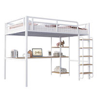 HOCHBETT 140/200 cm Weiß aus MDF und Metall mit Tisch und Regal - Weiß, Metall (140/200cm) - OKMYHOME