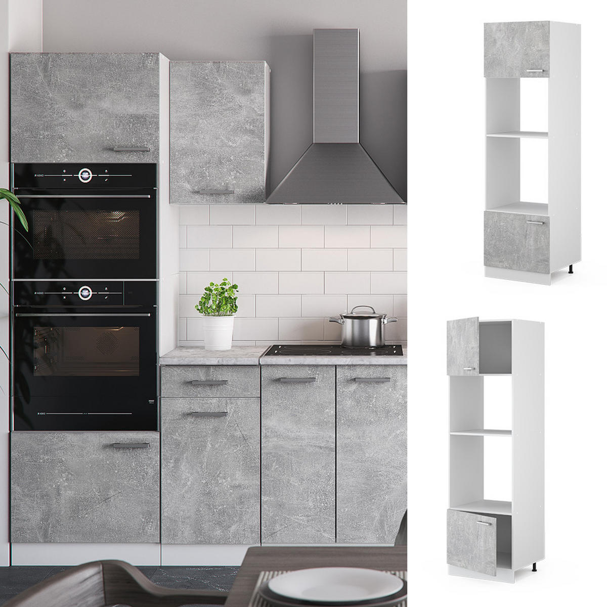 MIKROWELLENSCHRANK R-Line Beton 60 cm - Schieferfarben/Hellgrau, Holzwerkstoff (60/206.8/57.2cm) - Vicco