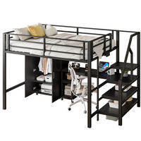HOCHBETT 140/200 cm Schwarz aus Metall und MDF mit Schreibtisch - Schwarz, Metall (140/200cm) - OKMYHOME