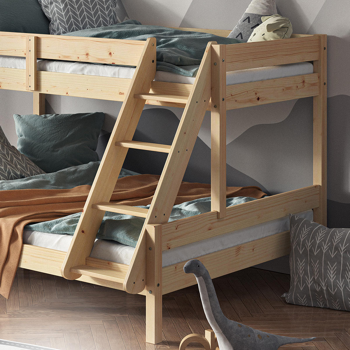 ETAGENBETT Everest Naturholz 140x200/90x200 cm - Eichefarben, Holz (140/200cm) - VitaliSpa