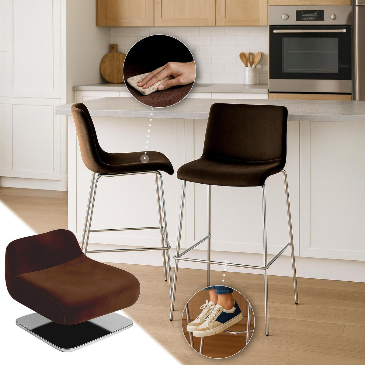 BARHOCKER Hover Samt 100x43x48 cm braun - Braun, Textil (43/100/48cm) - furnicato