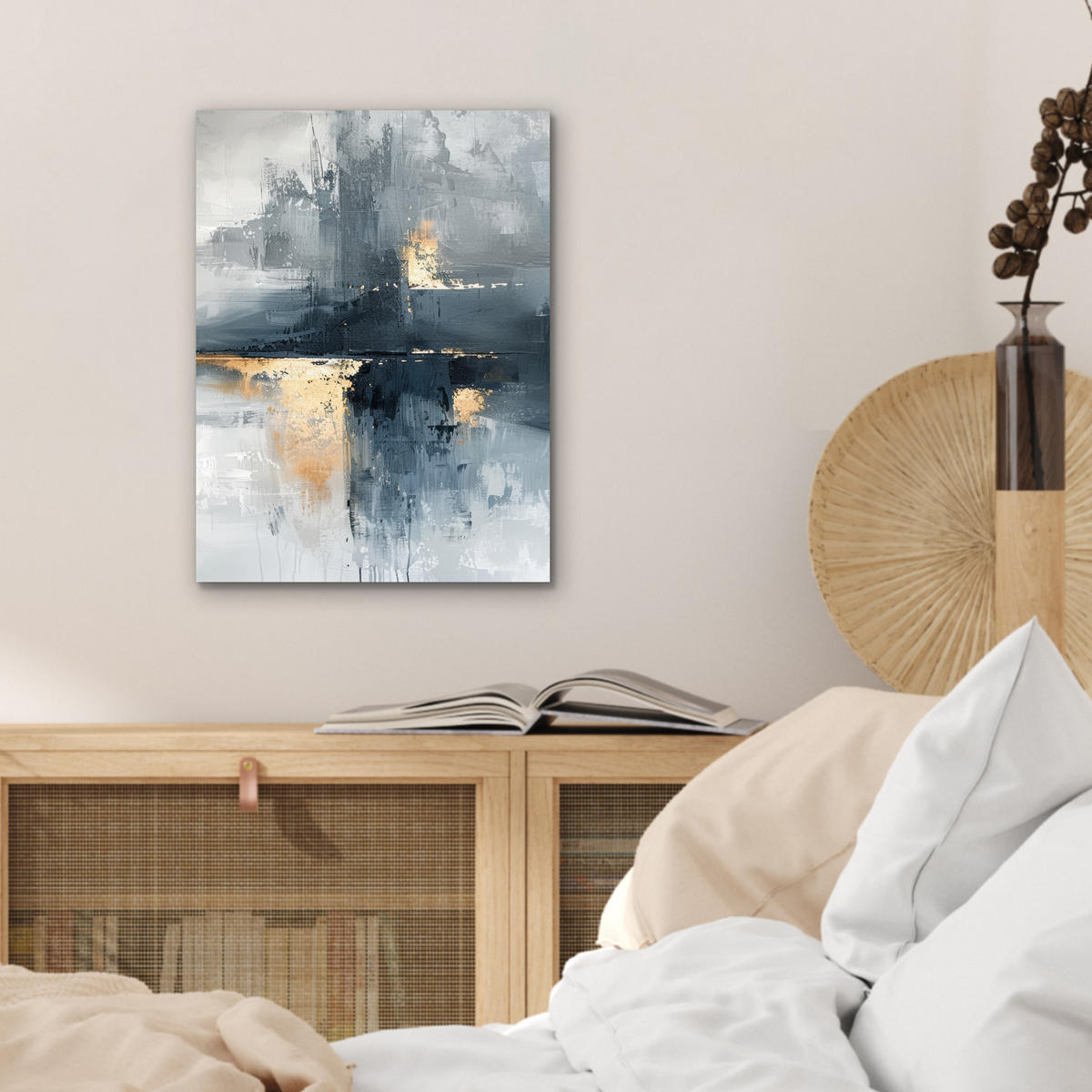 KOVOVÝ OBRAZ Umenie - sivé - zlaté - abstraktné 30x40 cm - tmavosivá, kov (30/40cm) - MuchoWow