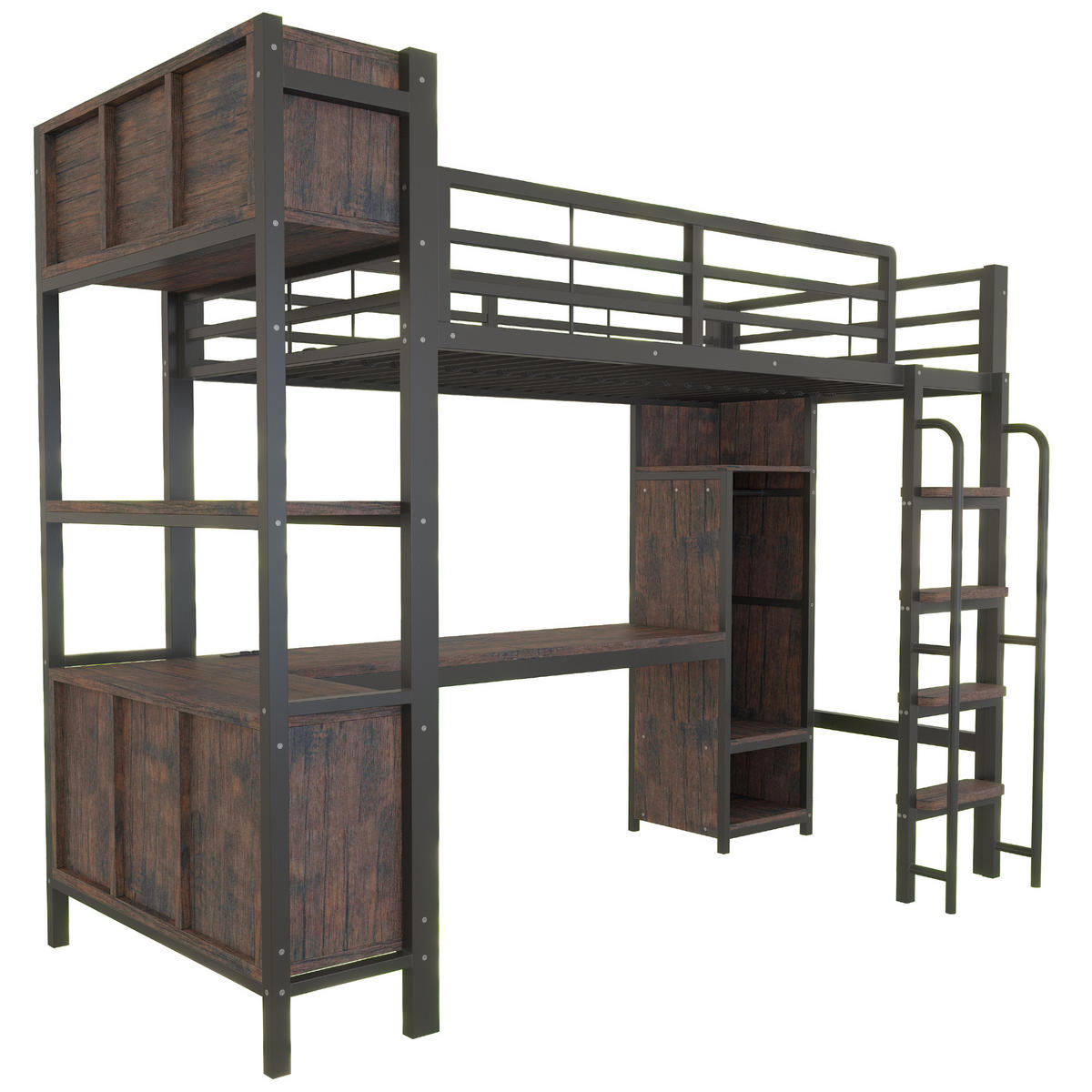 HOCHBETT 90x200cm Gaming Schreibtisch Schrank LED Schwarz - Schwarz, Metall (90/200cm) - FLIEKS