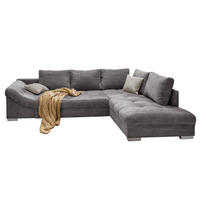 ECKSOFA mit Schlaffunktion, Wellenunterfederung, Ottomane rechts B298/T202/H84 cm, Liegefl. 154x227 cm, Cord Grau / 17201 - Beige/Silberfarben, Holz/Textil (298/202cm) - luma-home