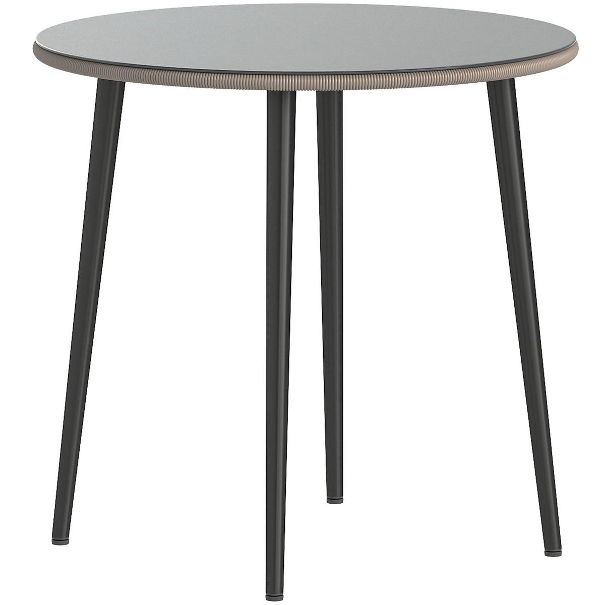 GARTENTISCH DE-07342 mit PE-Rattan-Rand und gehärteter Glasplatte Grau - Grau, Glas/Metall (80/80/74cm) - ComfortXL