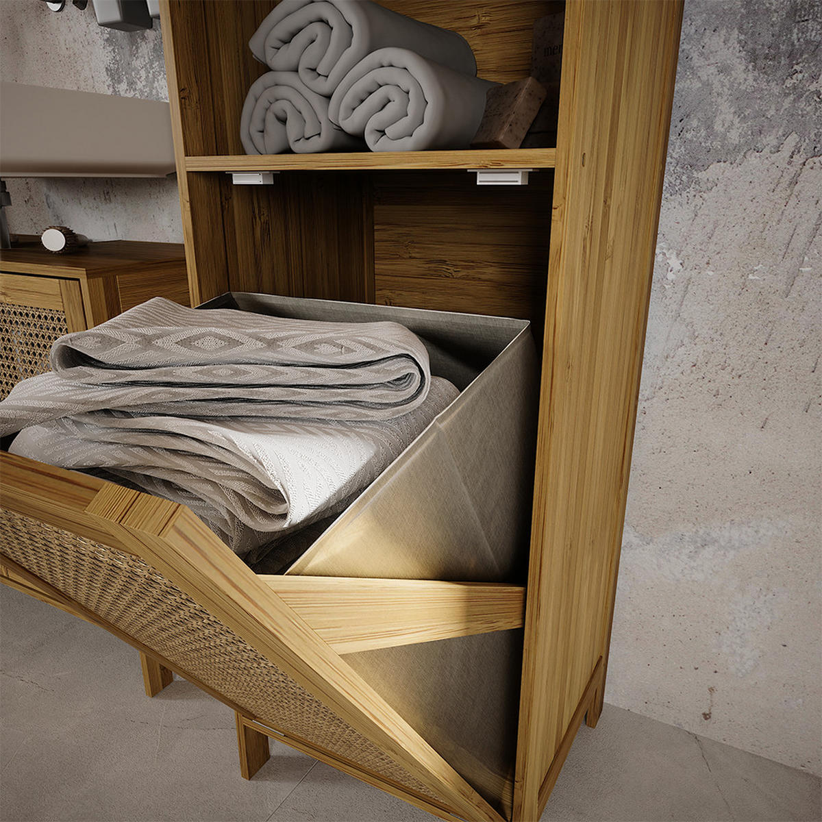 BADSCHRANK Liora Bambus 36 x 98 cm - Grün, Holzwerkstoff (36/98/33cm) - Vicco