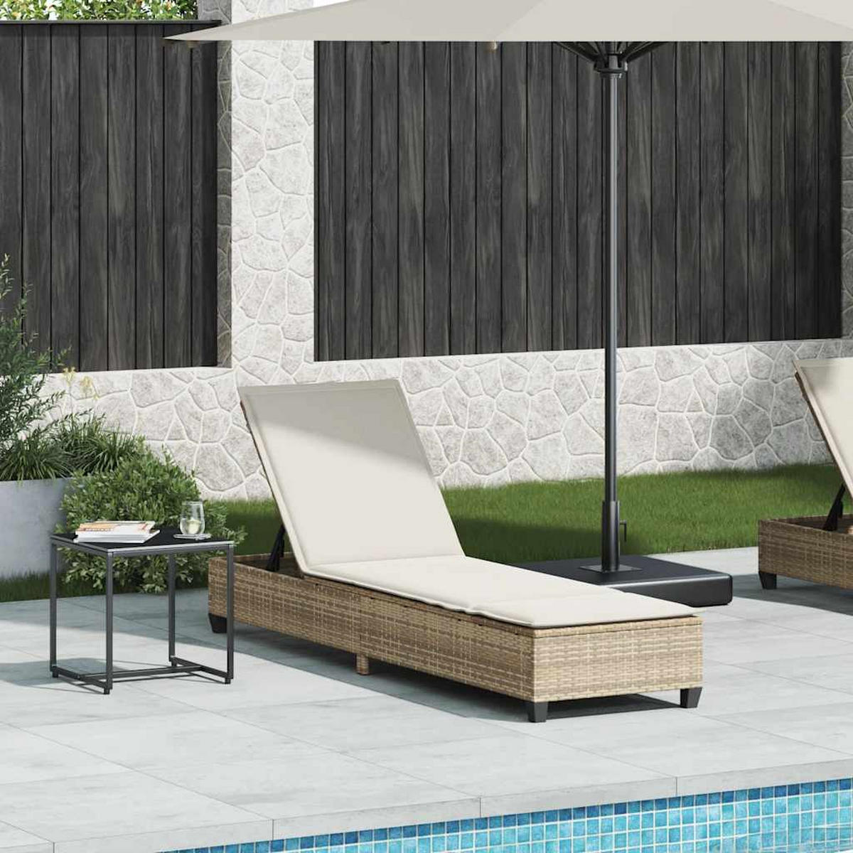 SONNENLIEGE Mit Auflagen Beige 55/200/25,5Cm Poly Rattan - Beige, Kunststoff (200/25.5/55cm) - vidaXL