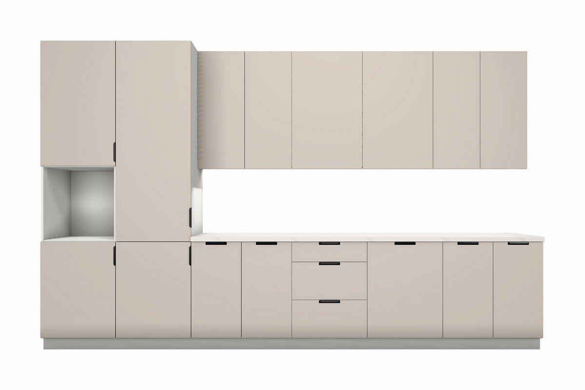 KÜCHENZEILE Sorento Weiß & Beige – 400 cm – K58-G400 L - Beige/Schwarz, Holzwerkstoff/Metall (400/247/58cm) - ROYAL24_MARKT