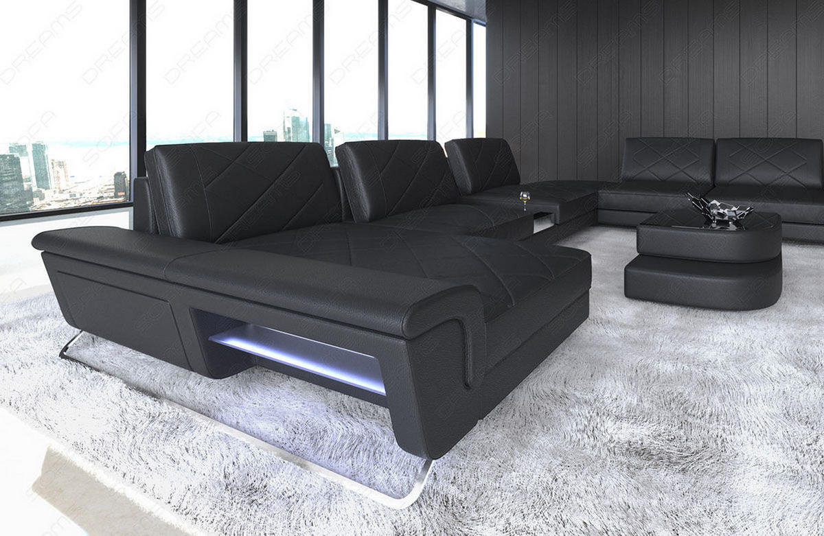 WOHNLANDSCHAFT Bari XXL - Schwarz, Leder (456/89/329cm) - Sofa Dreams