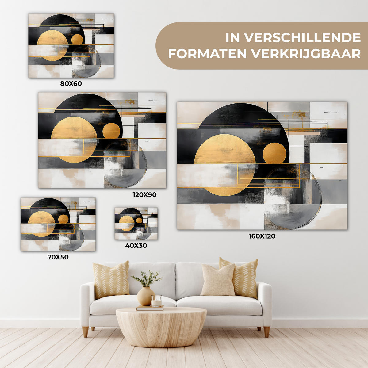 LEINWANDBILD Abstrakt - Gold - Silber - Formen - Ästhetisch - Modern Wandbild 40x30 cm - Goldfarben, Textil (40/30cm) - MuchoWow