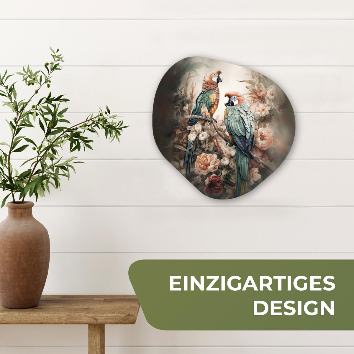 WANDBILD Papageien - Vögel - Natur - Blumen 40x40 cm - Baltimorefarben, Kunststoff (40/40cm) - MuchoWow