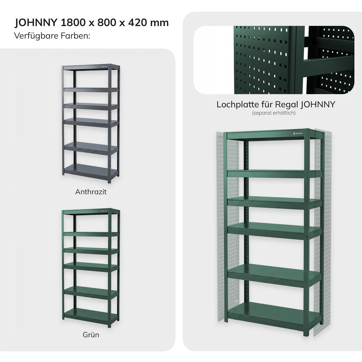 METALLREGAL JOHNNY - Grün, Metall (80/180/42cm) - Jan Nowak