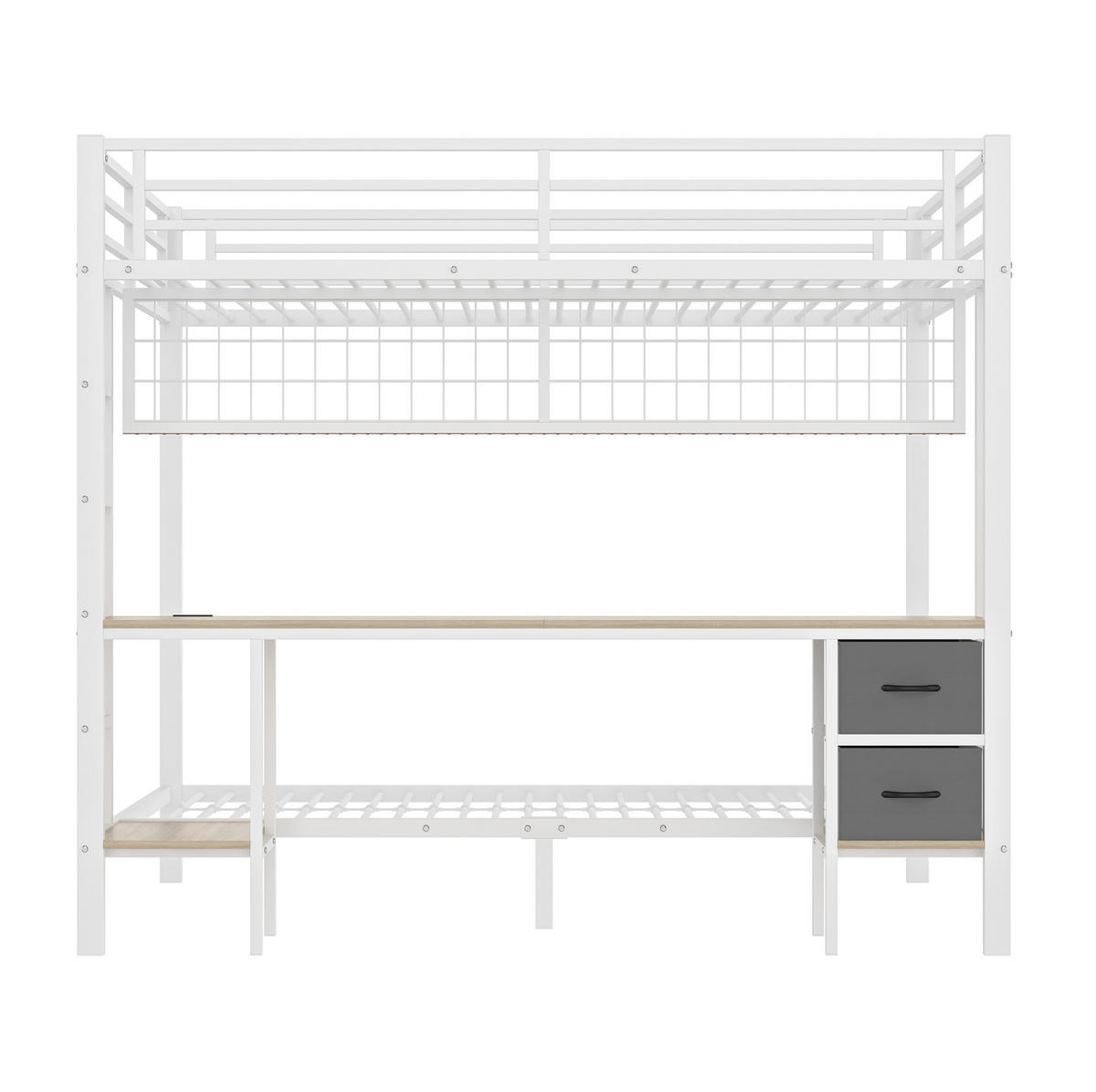 HOCHBETT 140/200 cm aus Metall/MDF mit Schreibtisch, Stauraum und LED-Leiste Weiß - Weiß, Metall (140/200cm) - Modenvie