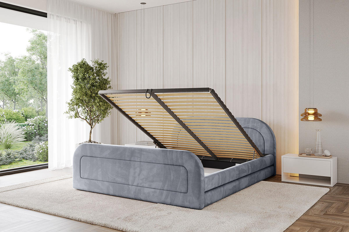 POLSTERBETT mit Bettkasten, Fußteil und Lattenrost, Boxbett mit Matratze H3/H4 - LERIS-v1-Z 120x200 Grau - Grau, Holzwerkstoff/Textil (120/200cm) - ALTDECOR