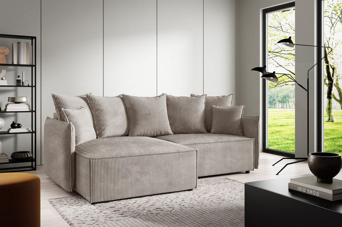 ECKSOFA Minea Mit Schlaffunktion - Beige, Holzwerkstoff/Textil (221/153cm) - Fun Möbel