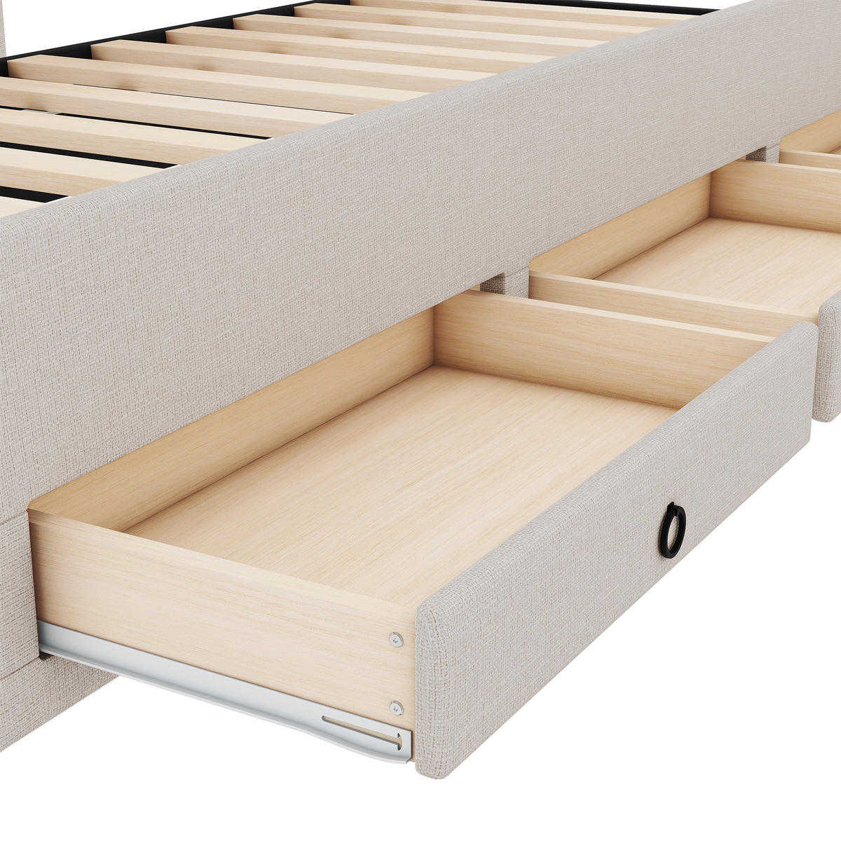 POLSTERBETT 90/200 cm beige mit ausziehbarem Bett und drei Schubladen - Beige, Textil (90/200cm) - OKWISH
