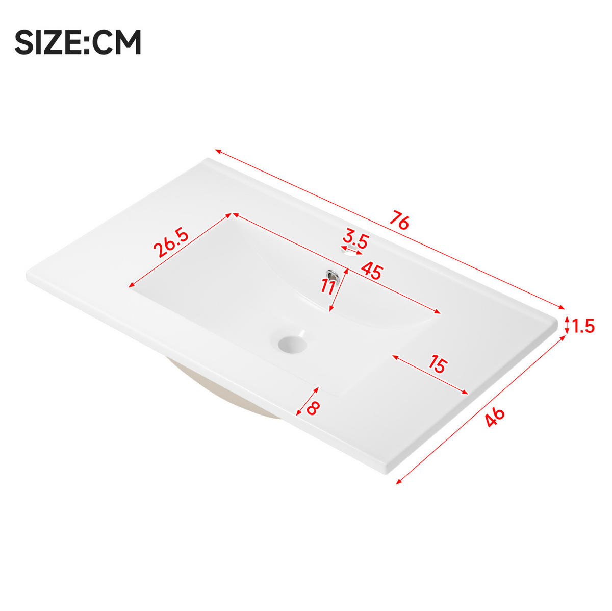 WASCHTISCHKOMBI 76/46/48,5 cm in Weiß mit LED-Sensorlicht und 2 Schubladen - Weiß, Holzwerkstoff (76/58.5/46cm) - BEAOK