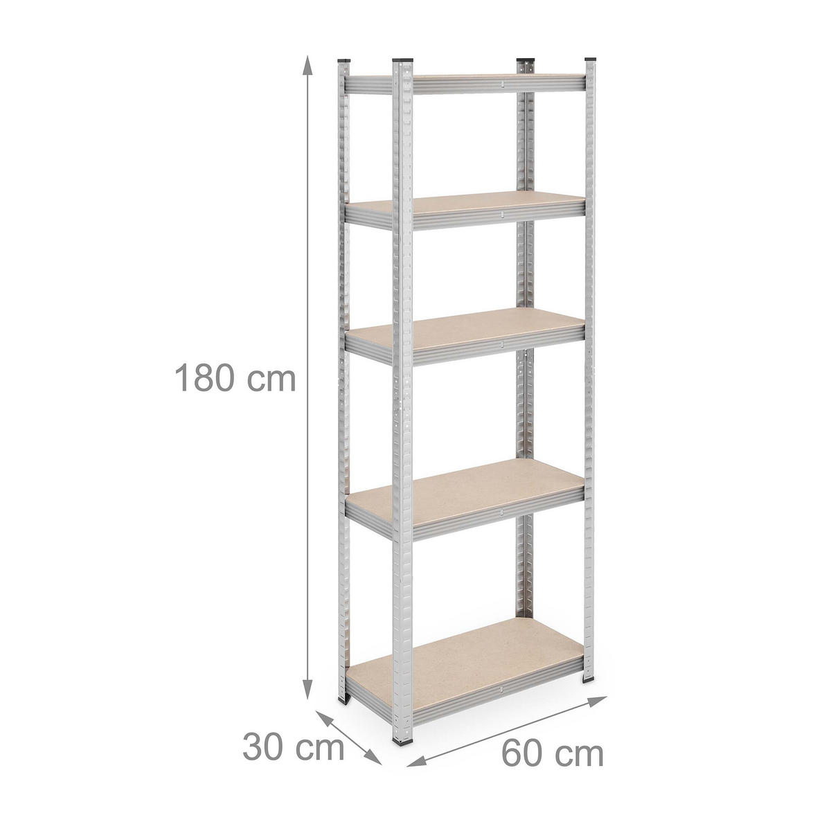 SCHWERLASTREGAL Silber 2er-Set 5 Ebenen 180x60x30 cm - Silberfarben, Holzwerkstoff/Kunststoff (60/180/30cm) - Relaxdays
