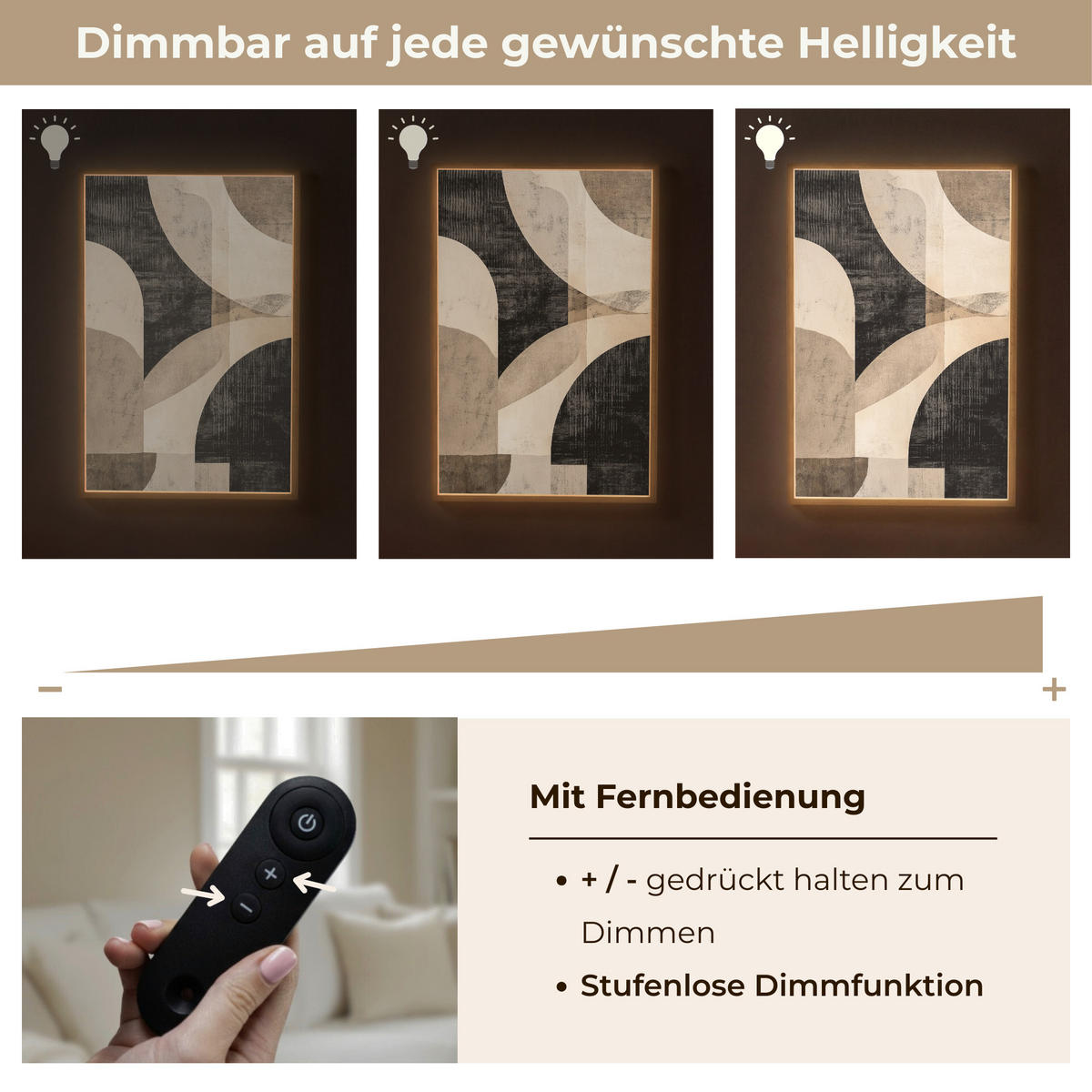 NÁSTĚNNÁ LAMPA S AKUMULÁTOREM Abstraktní - Tvary - Moderní - Béžová 60x90 cm - šedá, kompozitní dřevo (60/90/8cm) - OnlyWow