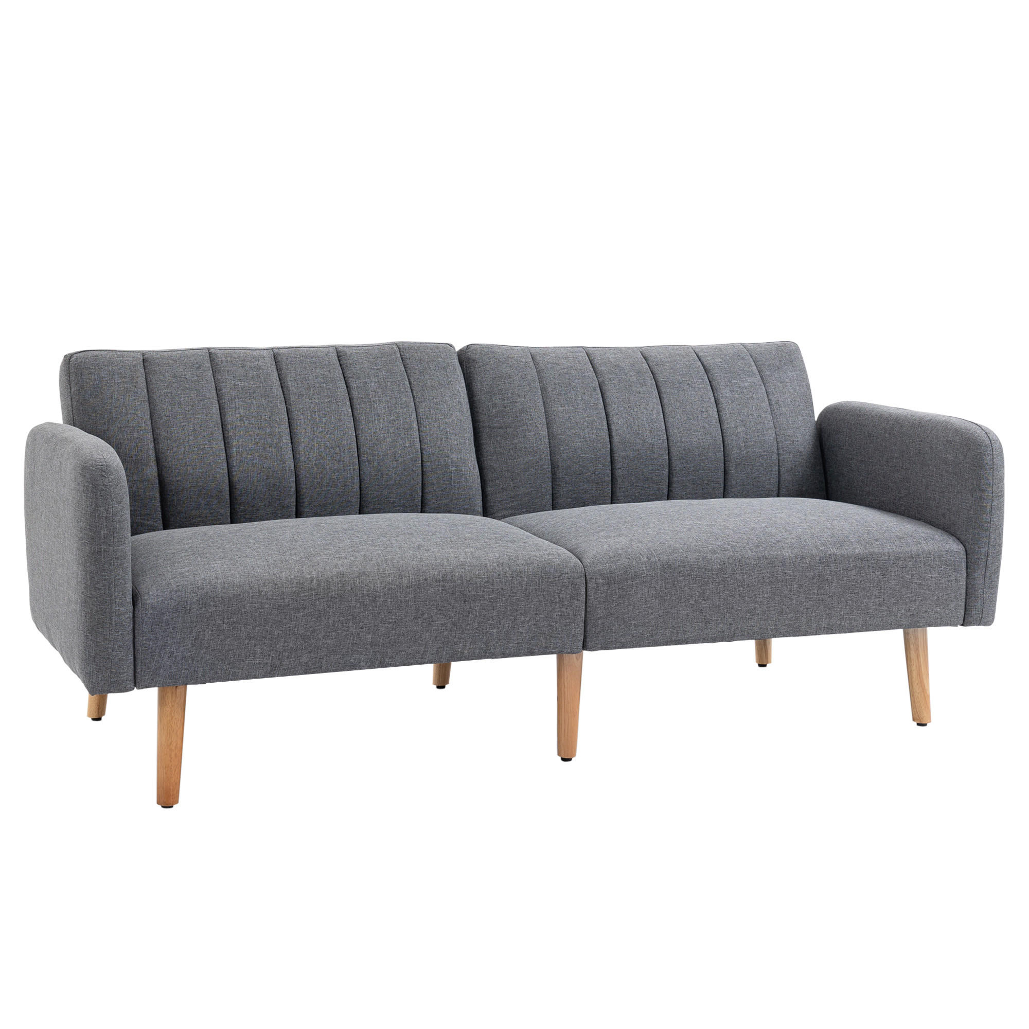 SCHLAFSOFA Klappsofa 2-Sitzer Stoffsofa Sofa mit Schlaffunktion Leinen-Touch - Naturfarben/Grau, Holz/Textil (75/73/173cm) - HOMCOM