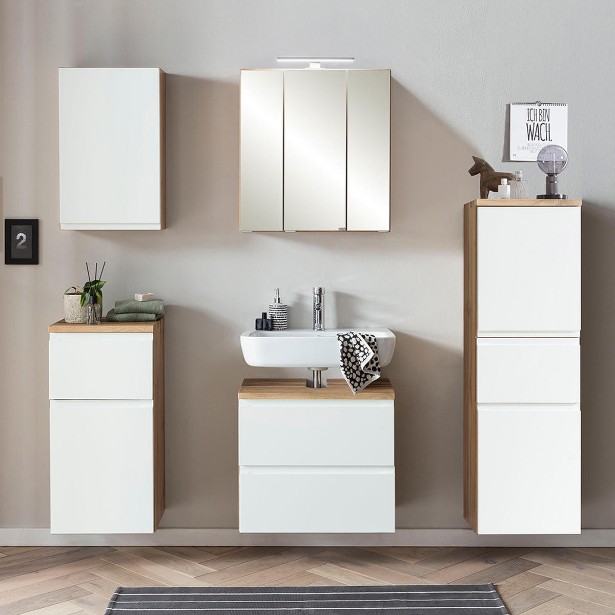 BADMÖBEL-SET Vasto-03 - Weiß, Holzwerkstoff (60/200/35cm) - Lomado