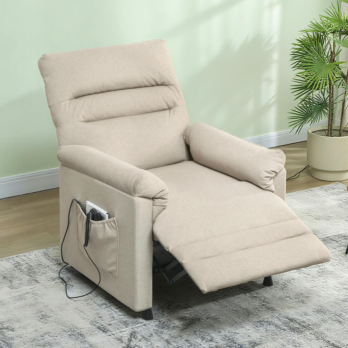 RELAXSESSEL, Fußstütze, Heizung, 8 Massagepunkte, 5 Programme, Samtbezug, Beige - Multicolor, Holzwerkstoff (99/106/82cm) - FORIOUS