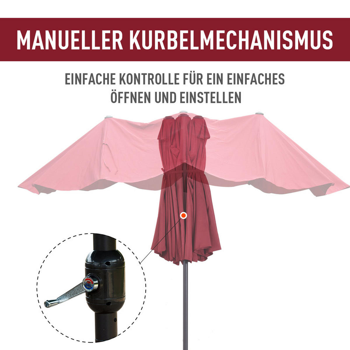 SONNENSCHIRM Oval 460x270cm Weinrot Mit Handkurbel - Weinrot, Textil (270/460cm) - Raelunyi