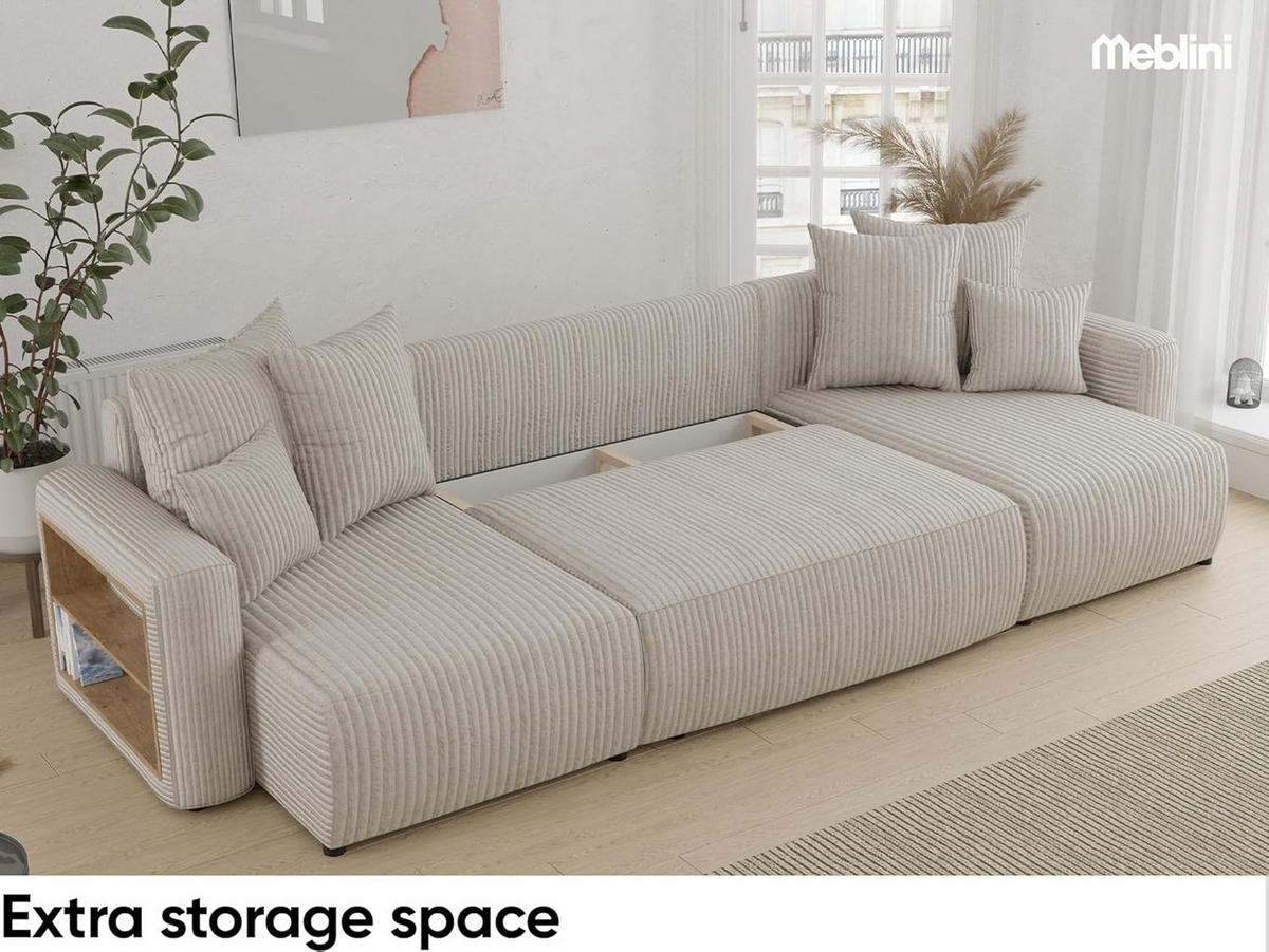 ECKSOFA SOLARIS U - Creme/Schwarz, Holzwerkstoff (312/142cm) - Meblini