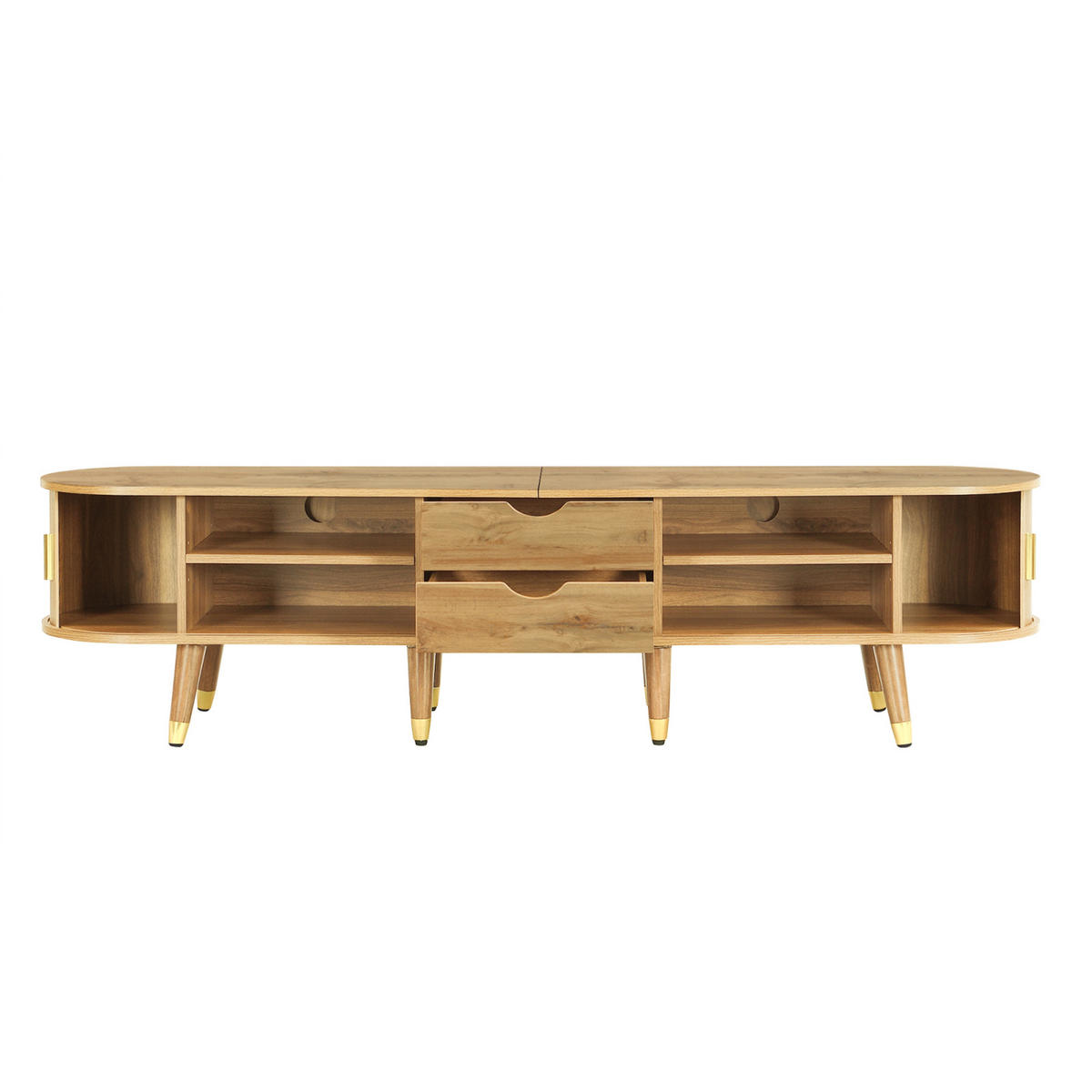 TV-LOWBOARD mit 2 Schubladen und 2 Türen, Wohnzimmermöbel, MDF, naturfarben - Hellbraun, Holz (38/45/175cm) - GENKI LIVING