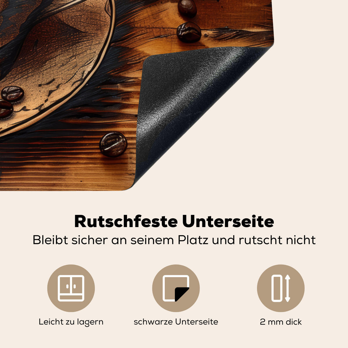 HERDABDECKPLATTE Kaffee - Vintage - Braun - Tasse - Holz Ceranfeldabdeckung 76x51.5 cm - Cappuccino, Kunststoff (76/51.5/0.2cm) - MuchoWow