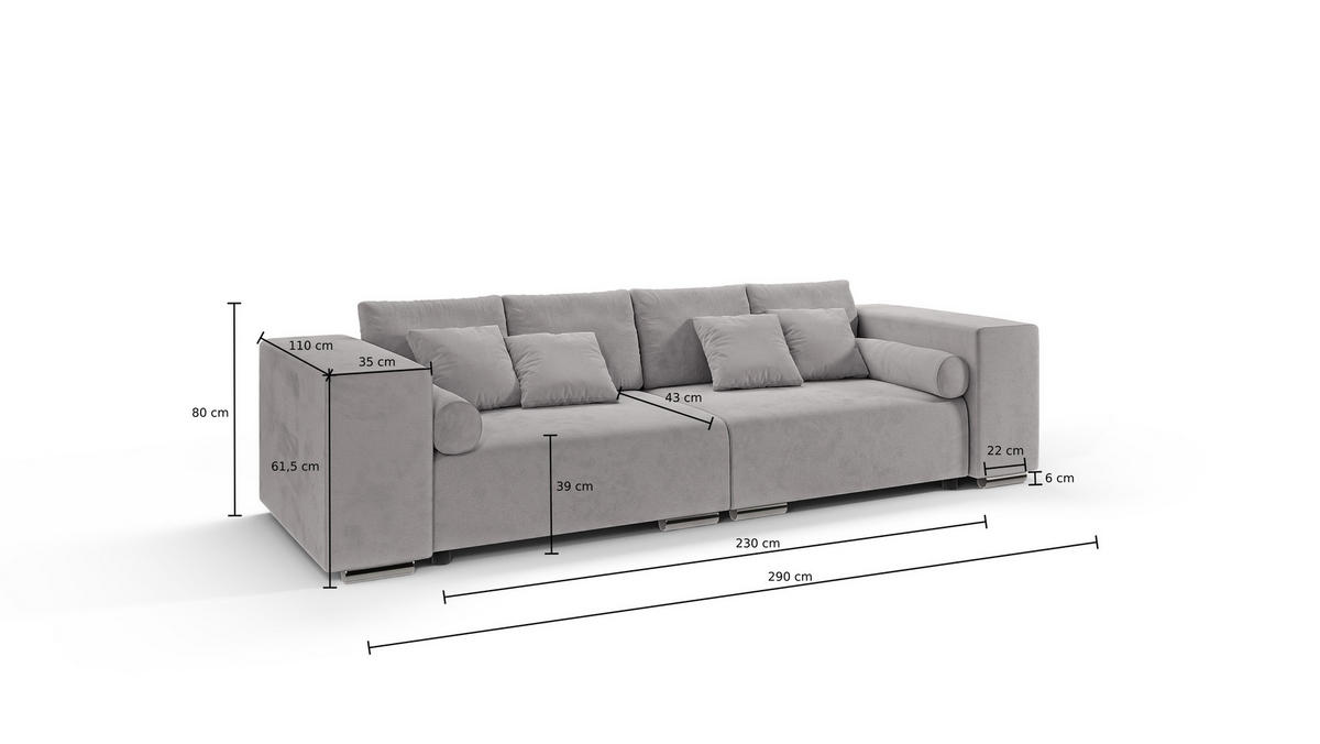BIGSOFA Rico Anthrazit Microfaser Vintageoptik - Anthrazit/Schwarz, Kunststoff/Textil (290/80/110cm) - S-Style Möbel