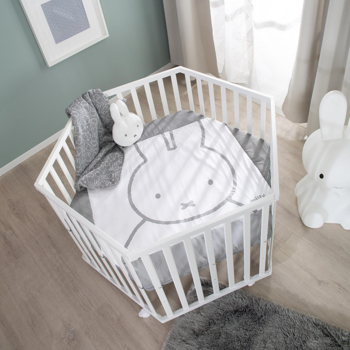 LAUFGITTER 6-eckig, Miffy - Weiß, Holzwerkstoff (118.5/72.5/103.5cm) - Roba