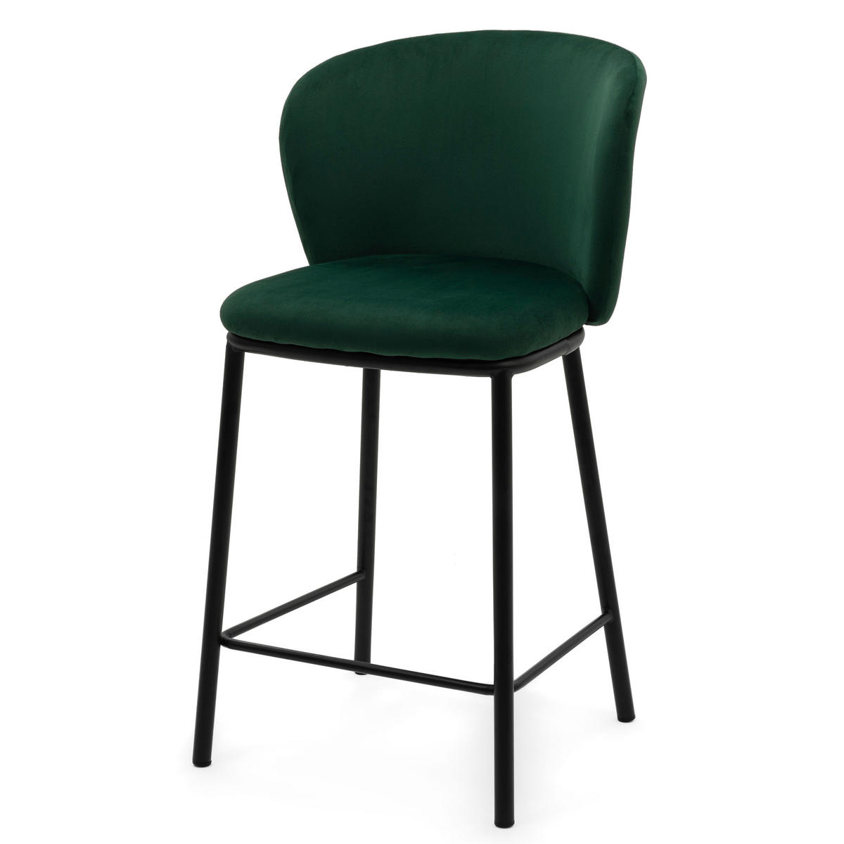 BARHOCKER BARI gepolsterter mit Steppung - grün - Samt Velour - Schwarz/Grün, Textil/Metall (55/94/57cm) - NEW HOME